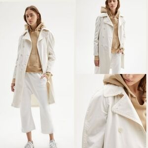 New Nili Lotan Oliver Double Breasted Notched Lapel Trench Coat White Sand NWT